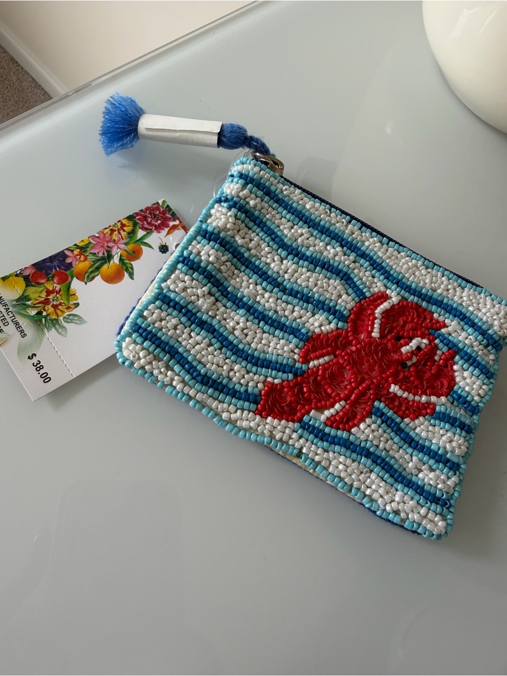 Beaded lobster blue white stripes Zip Pouch - Picture 2 of 3